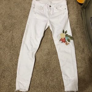 White Embroidered Zara Jeans